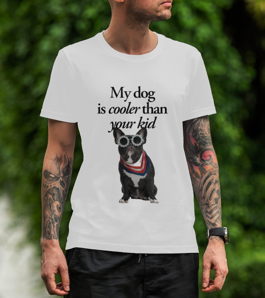 My Dog Is Cooler Than Your Kid Bulldog Bandana USA T-Shirt