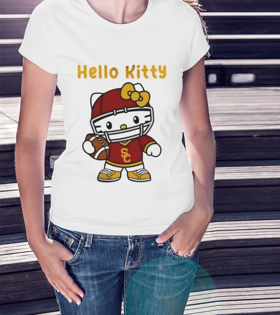 USC Trojans X Hello Kitty Football Fan Collaboration T-Shirt
