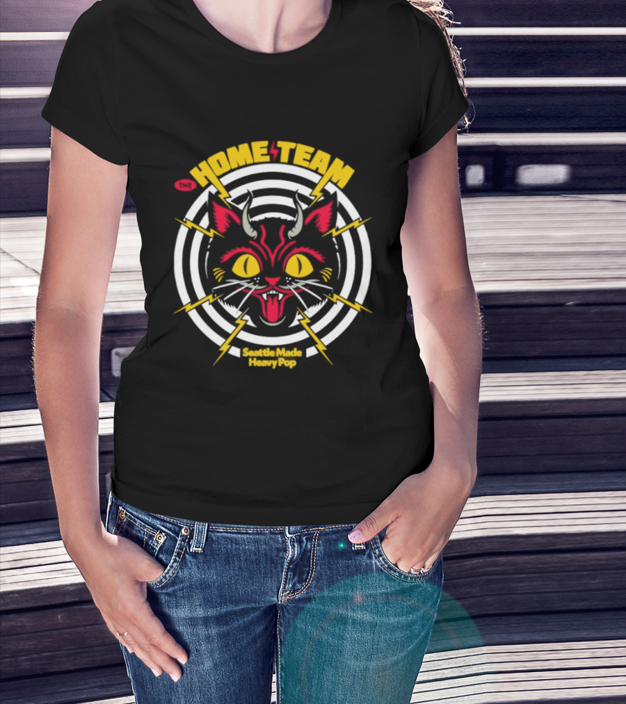 Devil Cat The Home Team Seattle Made Heavy Pop Vibrant Horned Feline With Striking Lightning Bolts T-Shirt