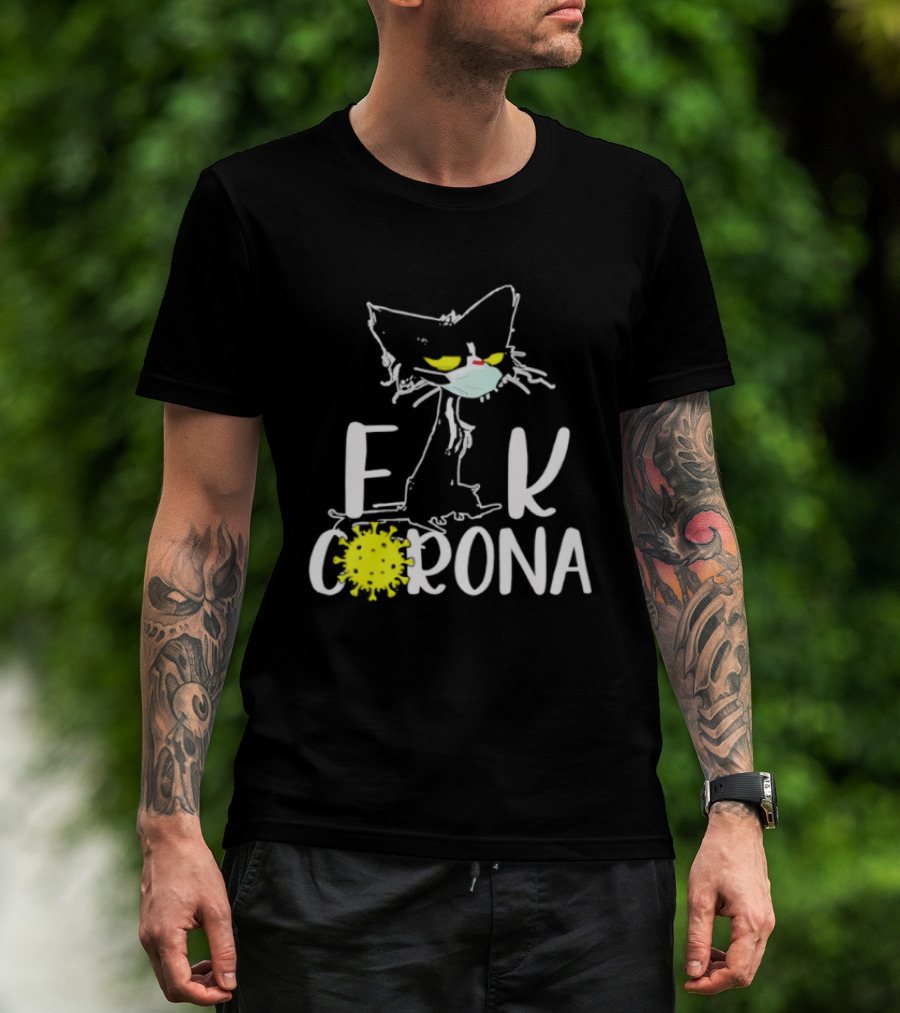 F Corona Black Cat Masked Pandemic Humor T-Shirt