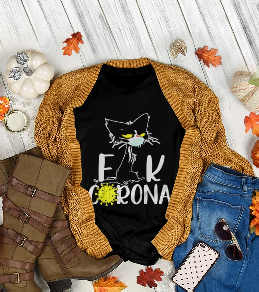 F Corona Black Cat Masked Pandemic Humor T-Shirt