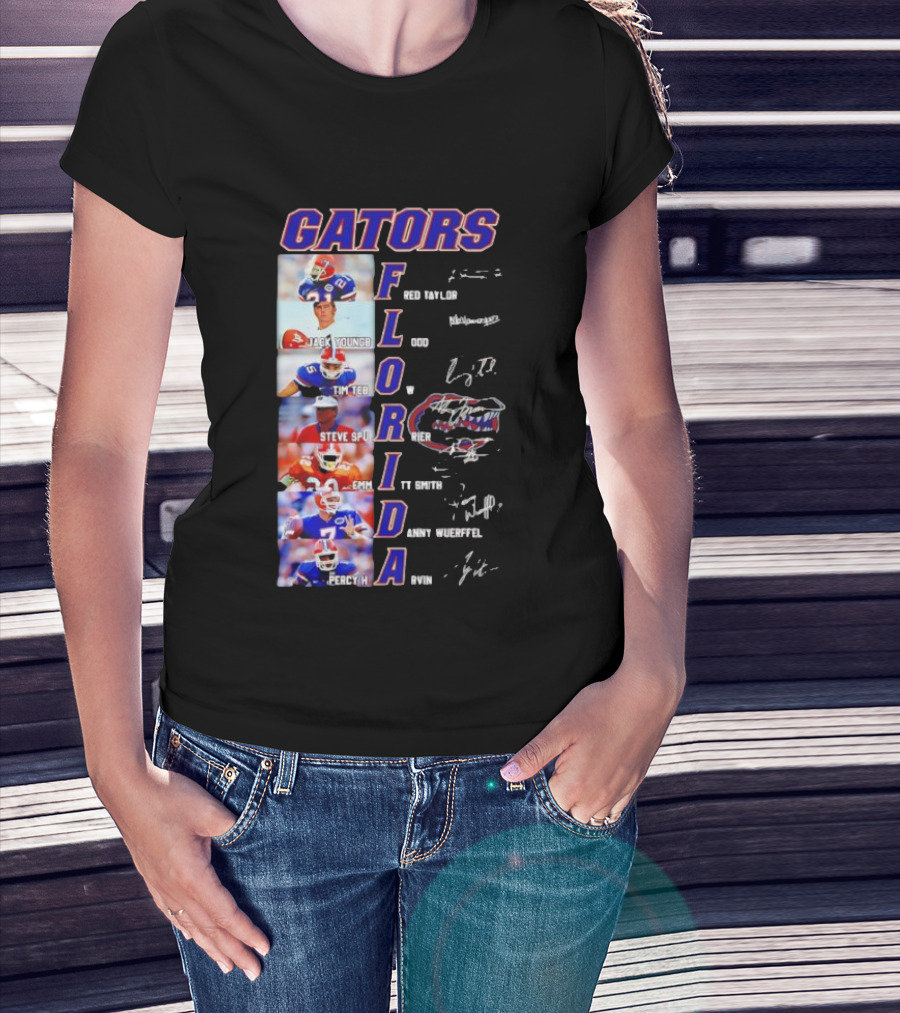 Gators Florida Football Legends Fred Taylor Jack Youngblood Tim Tebow Steve Spurrier Emmitt Smith Danny Wuerffel Percy Harvin Signature Collection T-Shirt
