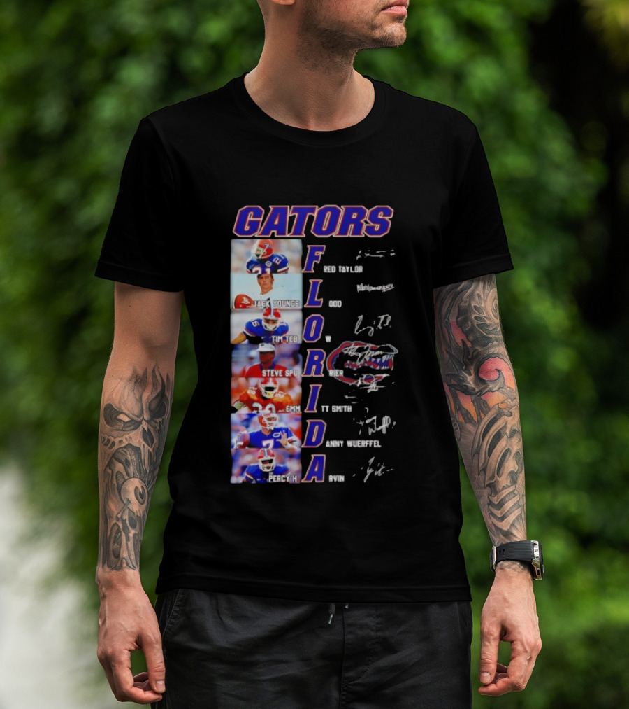 Gators Florida Football Legends Fred Taylor Jack Youngblood Tim Tebow Steve Spurrier Emmitt Smith Danny Wuerffel Percy Harvin Signature Collection T-Shirt
