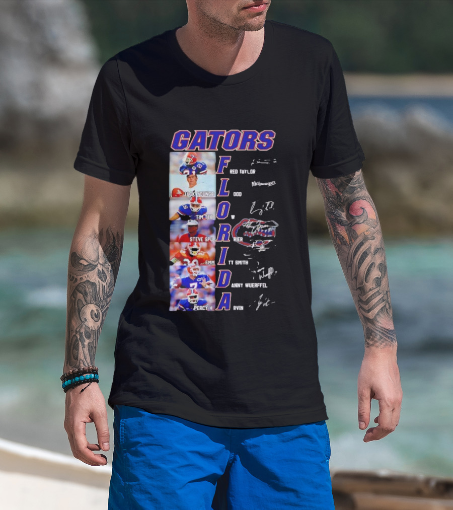 Gators Florida Football Legends Fred Taylor Jack Youngblood Tim Tebow Steve Spurrier Emmitt Smith Danny Wuerffel Percy Harvin Signature Collection T-Shirt