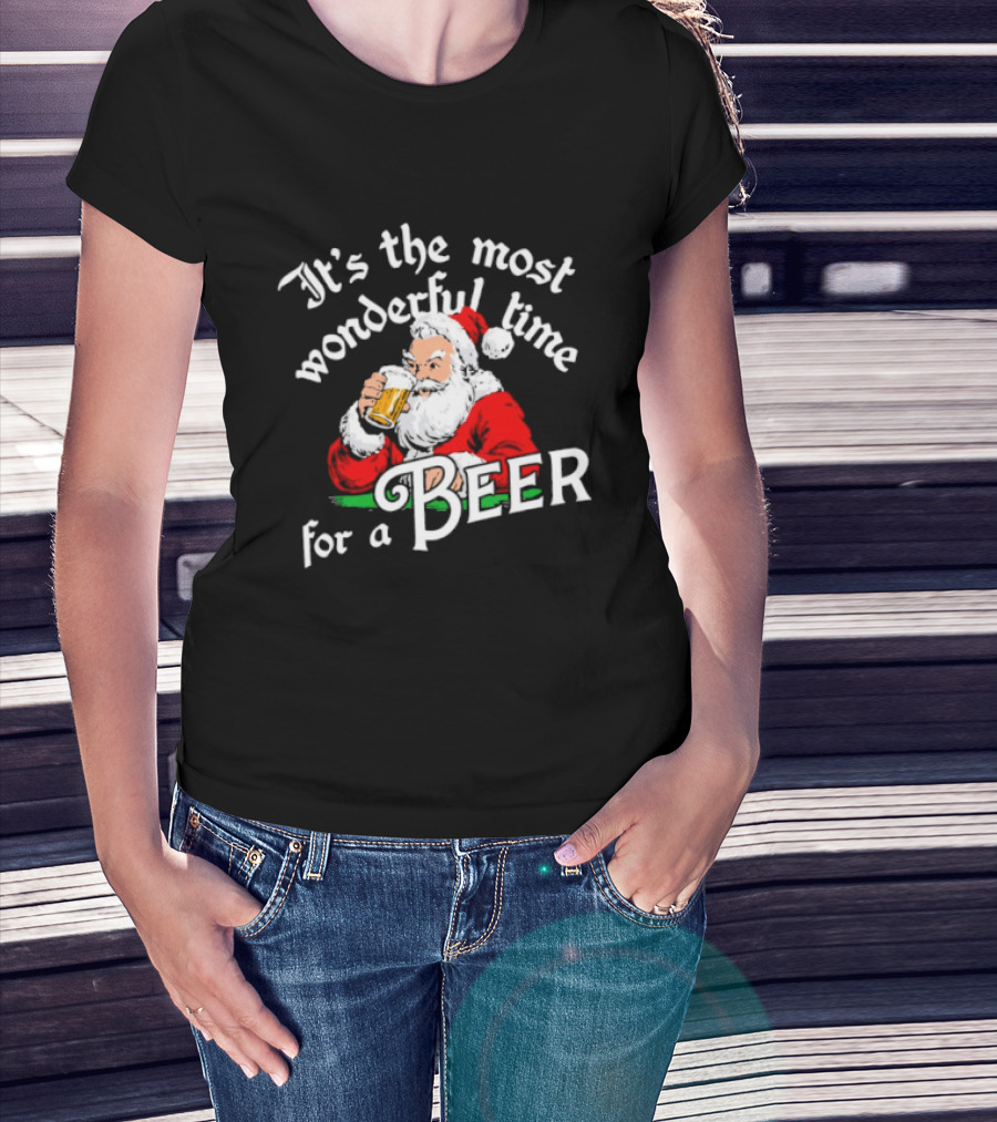 It's The Most Wonderful Time For A Beer Santa Christmas T-Shirt