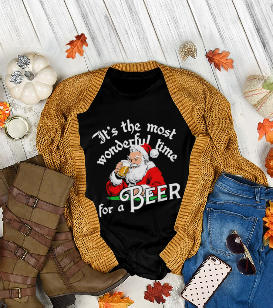 It's the Most Wonderful Time for a Beer Santa Christmas T-Shirt