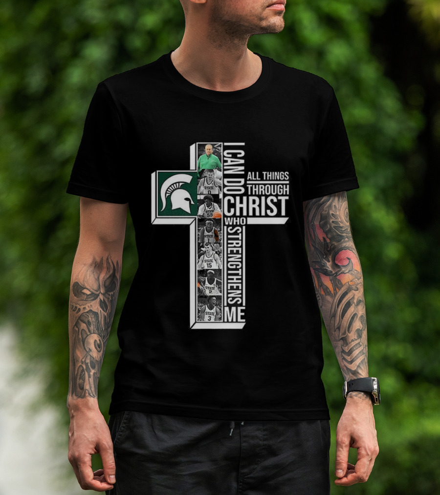 Michigan State Spartans I Can Do All Things Through Christ Player Cross T-Shirt