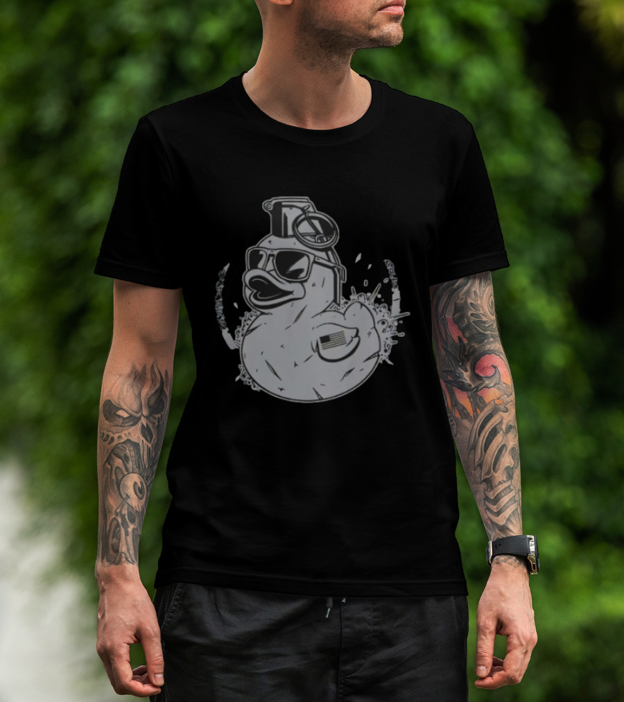 QuackBang Blackout Duck Grenade Monochrome Sunglasses T-Shirt