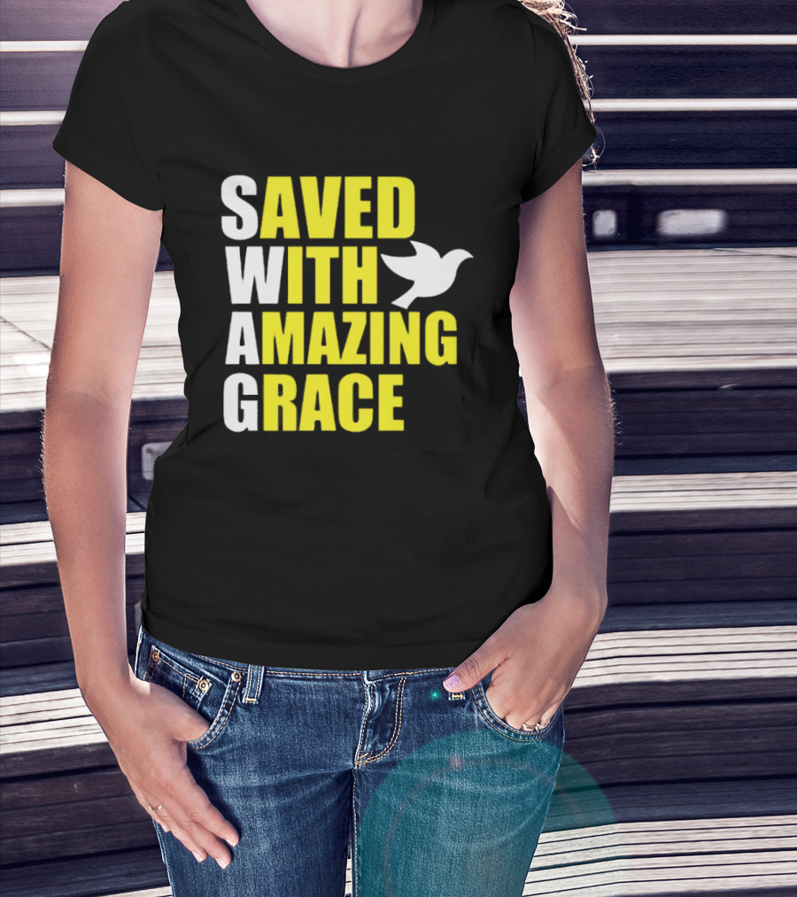 Saved With Amazing Grace Dove Symbol Spiritual T-Shirt