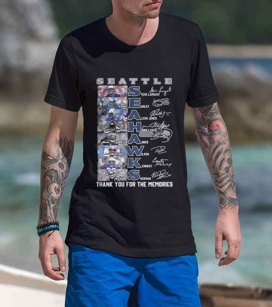 Seattle Seahawks Thank You For The Memories Player Signatures NFL Honor T-Shirt