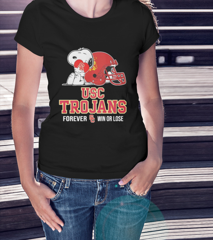 Snoopy Embraces USC Trojans Spirit Forever Win Or Lose T-Shirt