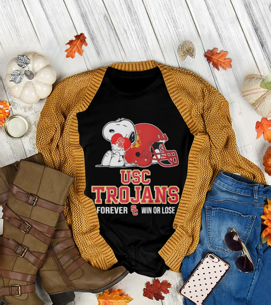 Snoopy Embraces USC Trojans Spirit Forever Win or Lose T-Shirt