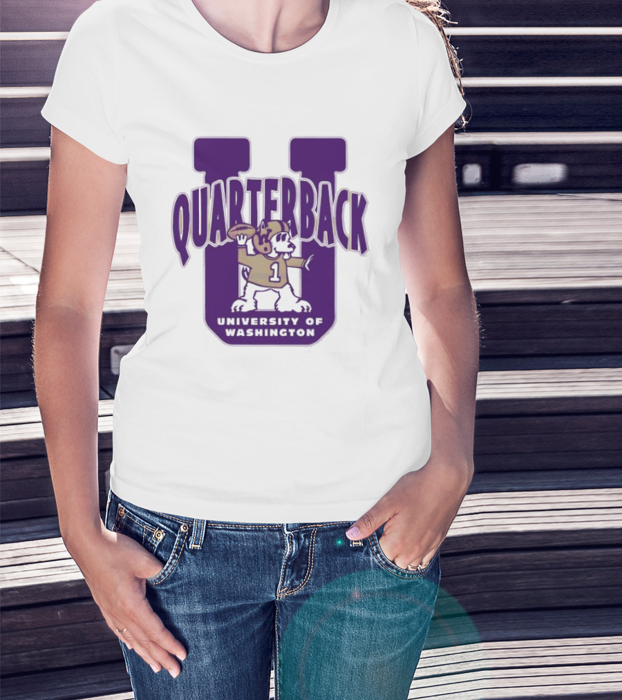 University Of Washington Huskies Quarterback U Mascot Football T-Shirt