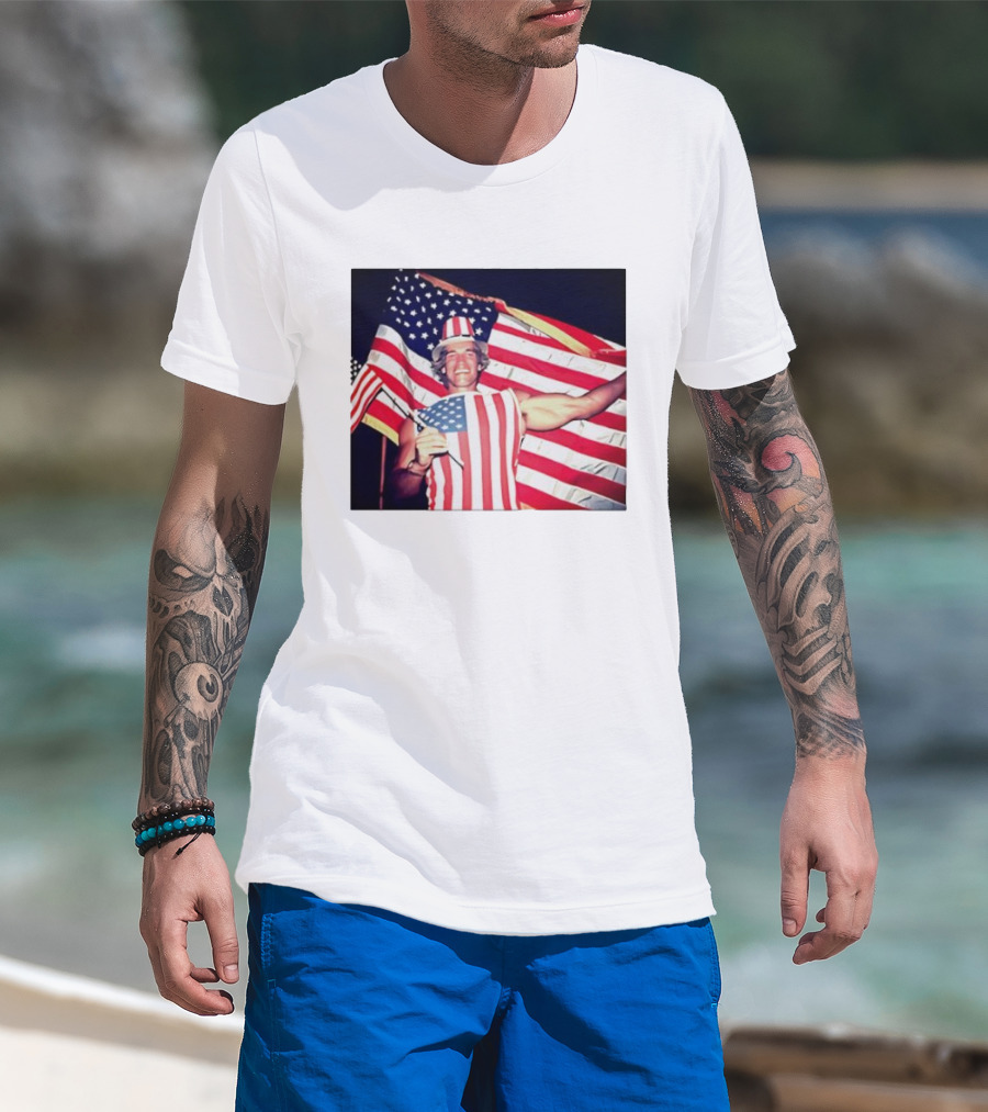 Arnold Schwarzenegger 1983 US Citizenship American Flag Celebration T-Shirt