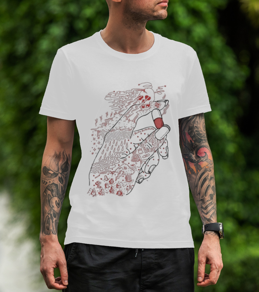 Red Rose Hand Holding Pill Art Capsule Capsule T-Shirt