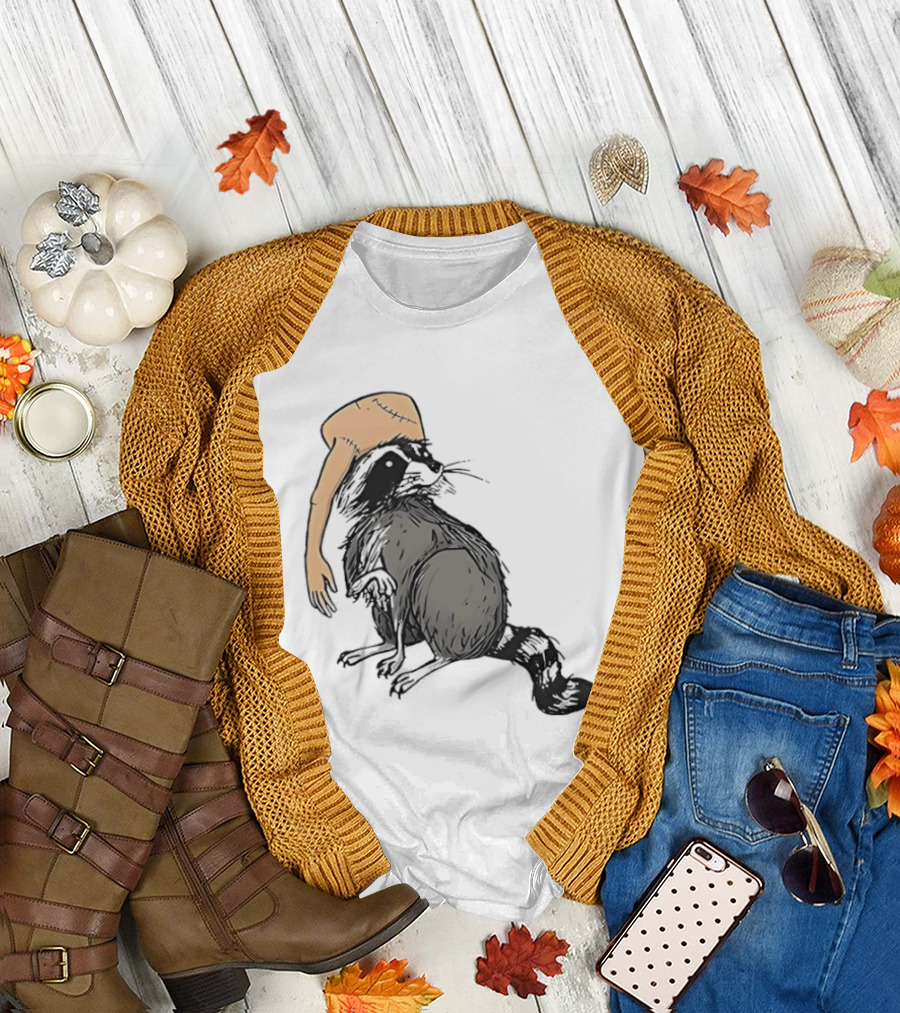 Raccoon With Human Arm Hat T-Shirt