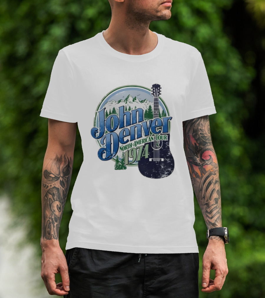 John Denver North American Tour 1974 With Guitar And Mountain Scene T-Shirt