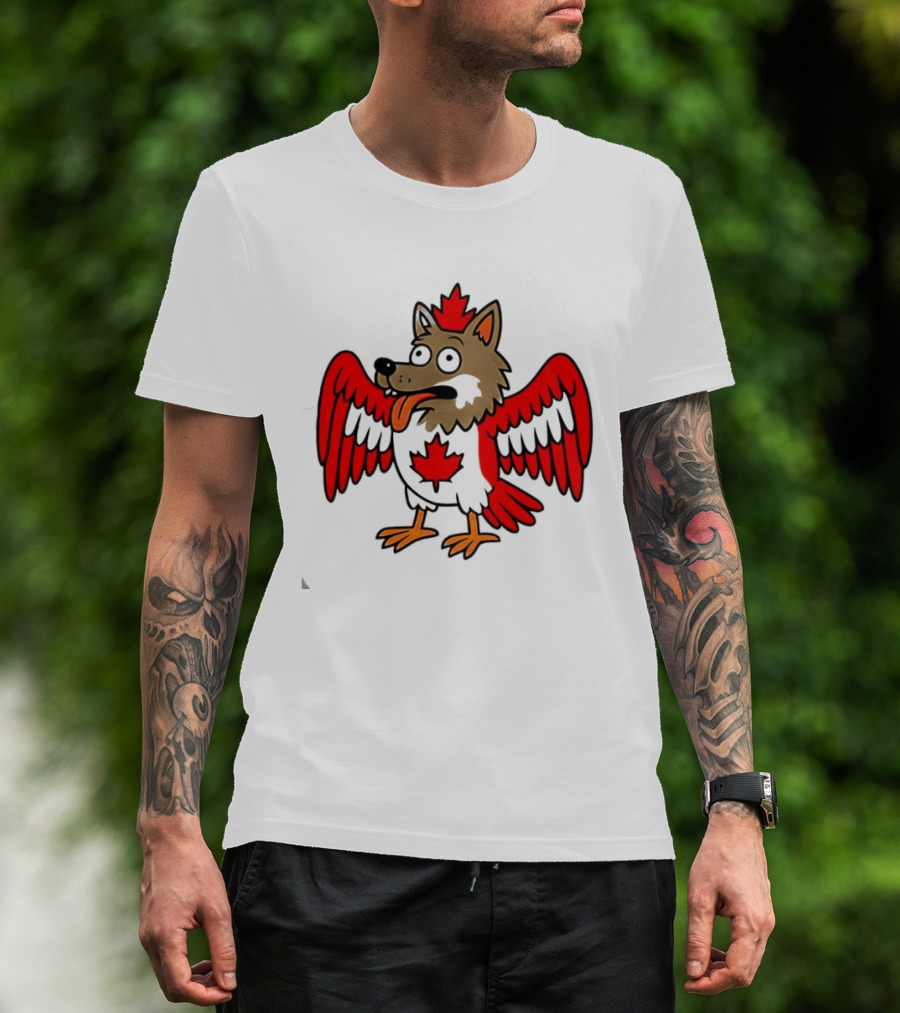 Maple Leaf Mad Wolfbird Quirky Canadian Creature Wings T-Shirt