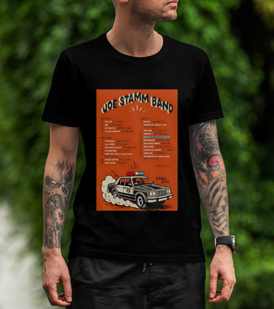 Joe Stamm Band Spring 2026 Tour Dates With Vintage Police Car T-Shirt