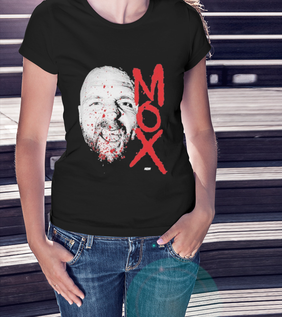 Moxley Big Head Mox Text Blood Splatter T-Shirt