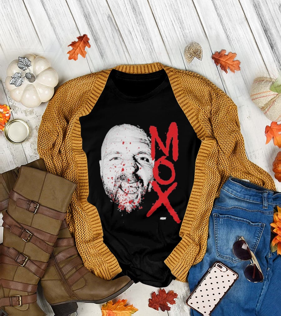 Moxley Big Head Mox Text Blood Splatter T-Shirt