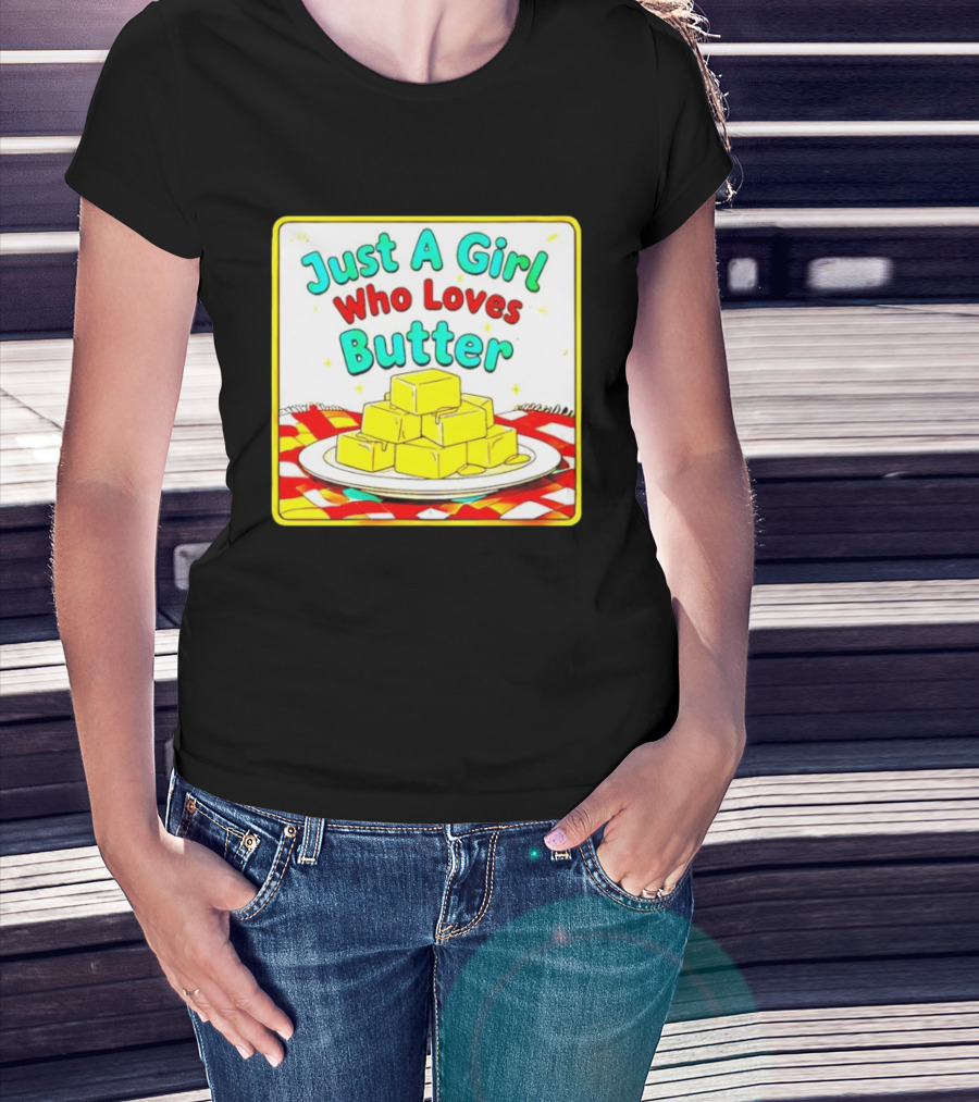 Just A Girl Who Loves Butter Cute Food Blocks Draped Tablecloth T-Shirt
