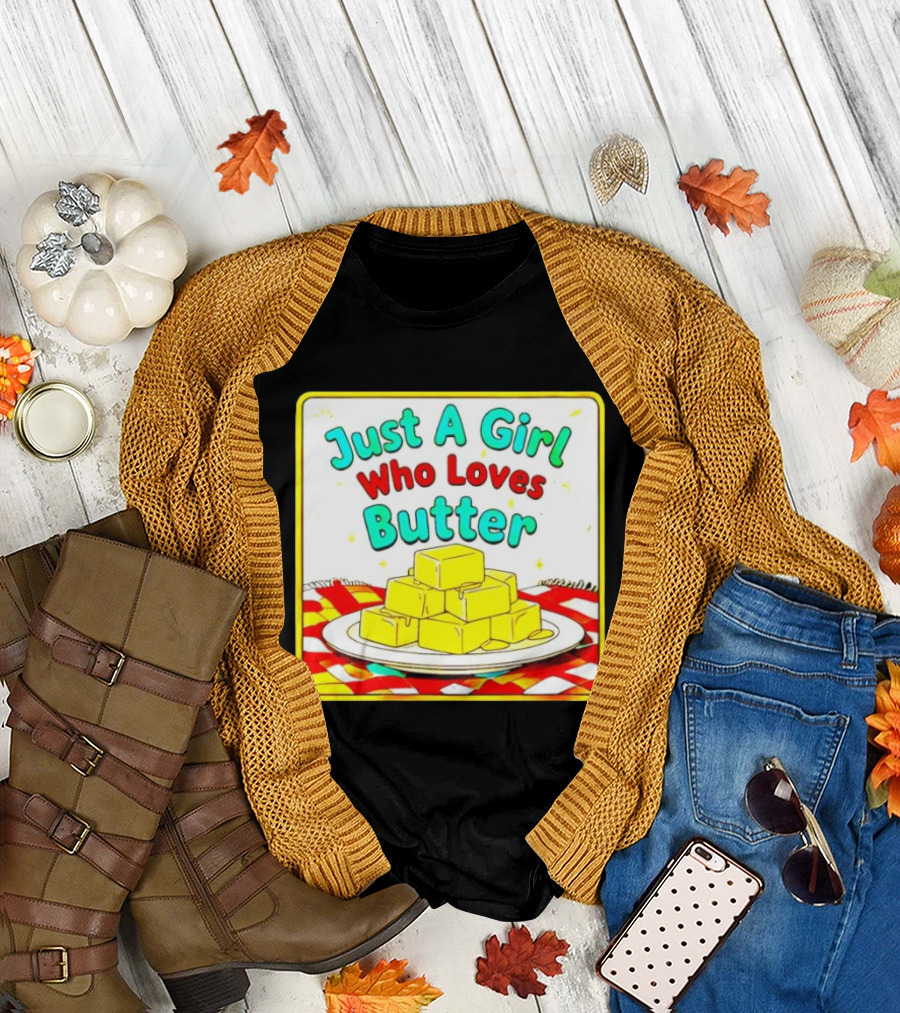 Just A Girl Who Loves Butter Cute Food Blocks Draped Tablecloth T-Shirt