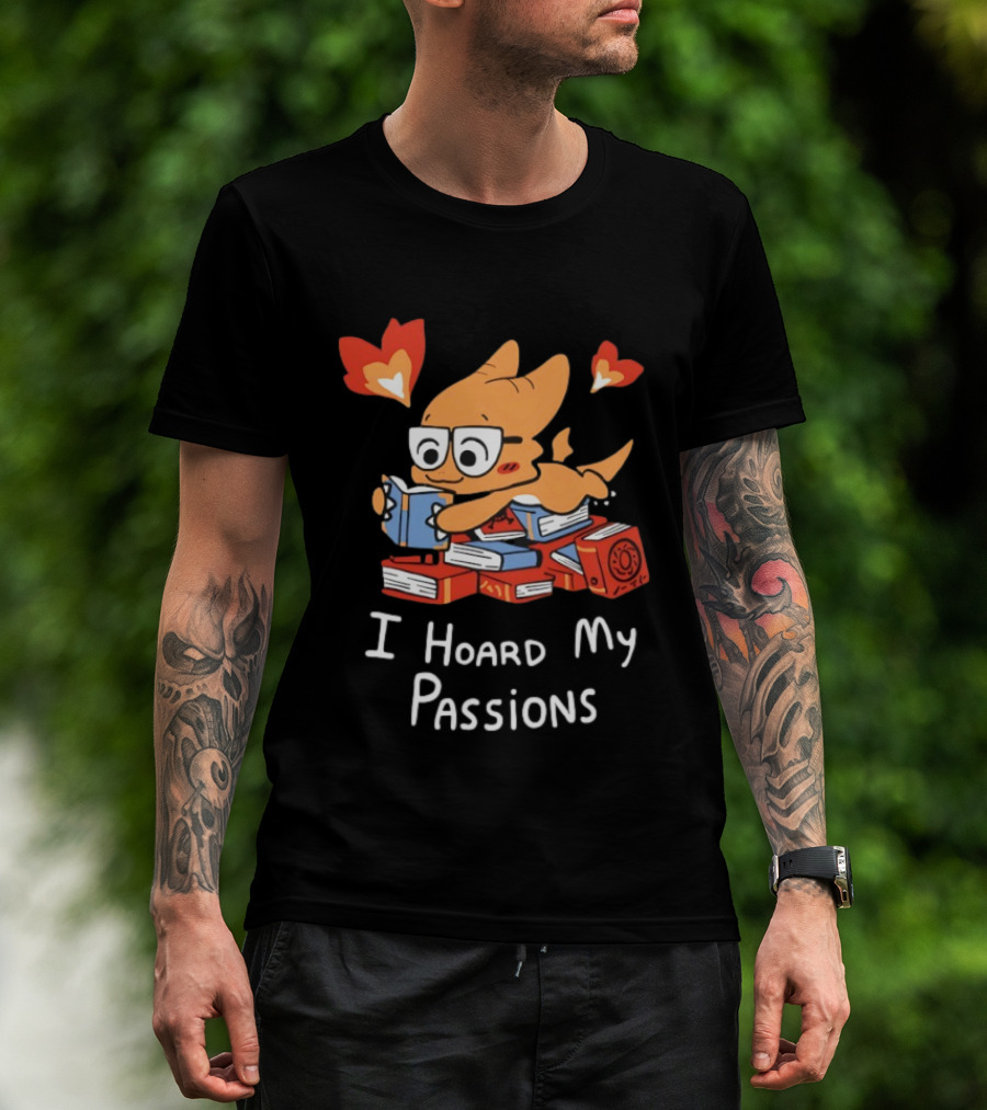 Dragon With Glasses Reading Books I Hoard My Passions Cute T-Shirt