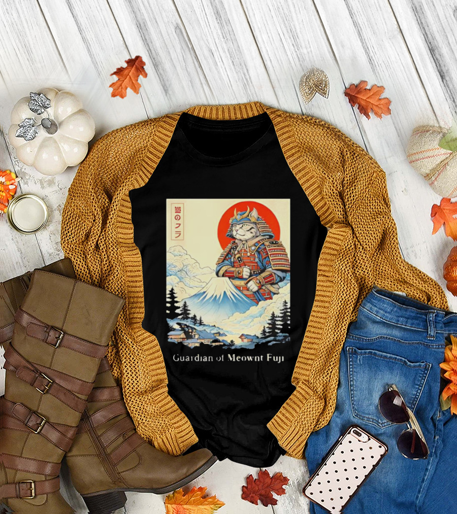 Guardian of Meownt Fuji Samurai Cat Japanese T-Shirt
