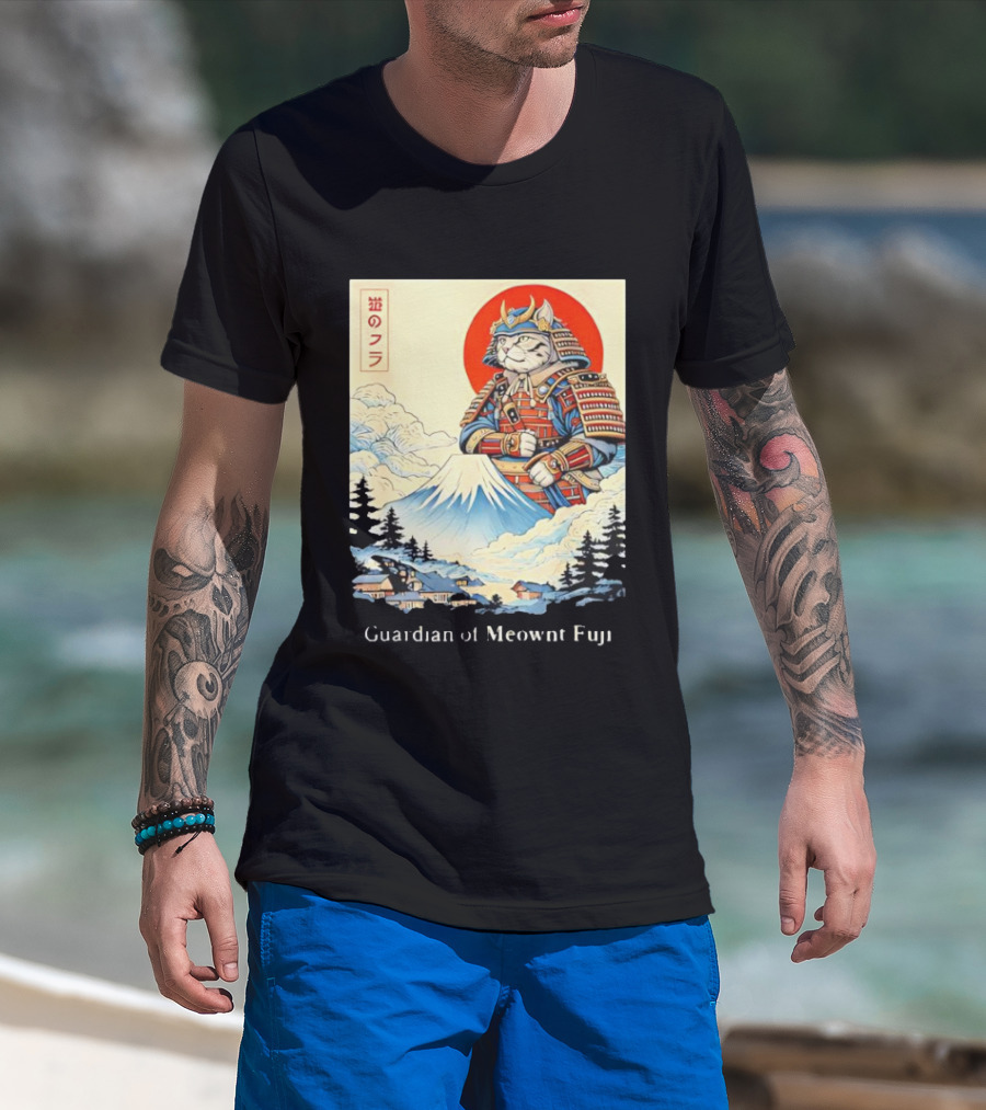 Guardian Of Meownt Fuji Samurai Cat Japanese T-Shirt