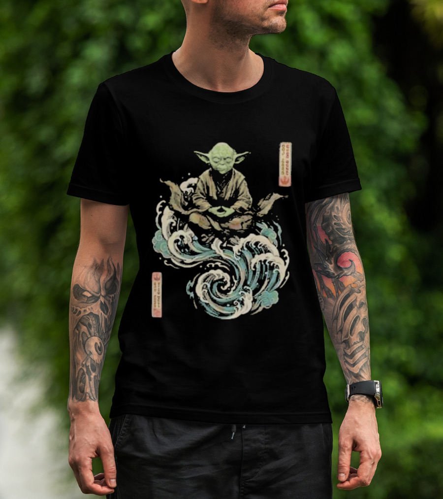 Star Wars Day 2026 May 4 Master Yoda Meditation Japanese Ukiyo E Ocean Wave T-Shirt