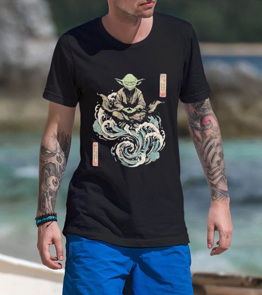 Star Wars Day 2026 May 4 Master Yoda Meditation Japanese Ukiyo E Ocean Wave T-Shirt