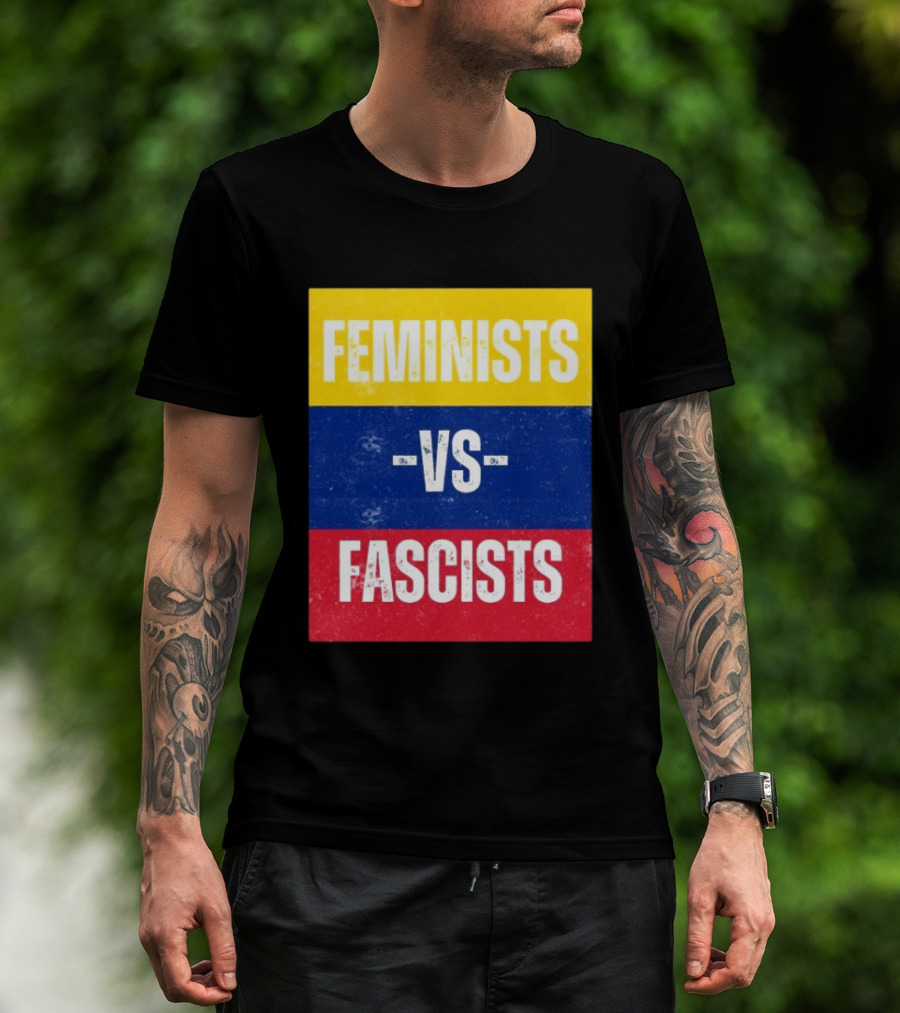 Feminists Vs Fascists Bold Statement Yellow Blue Red March T-Shirt
