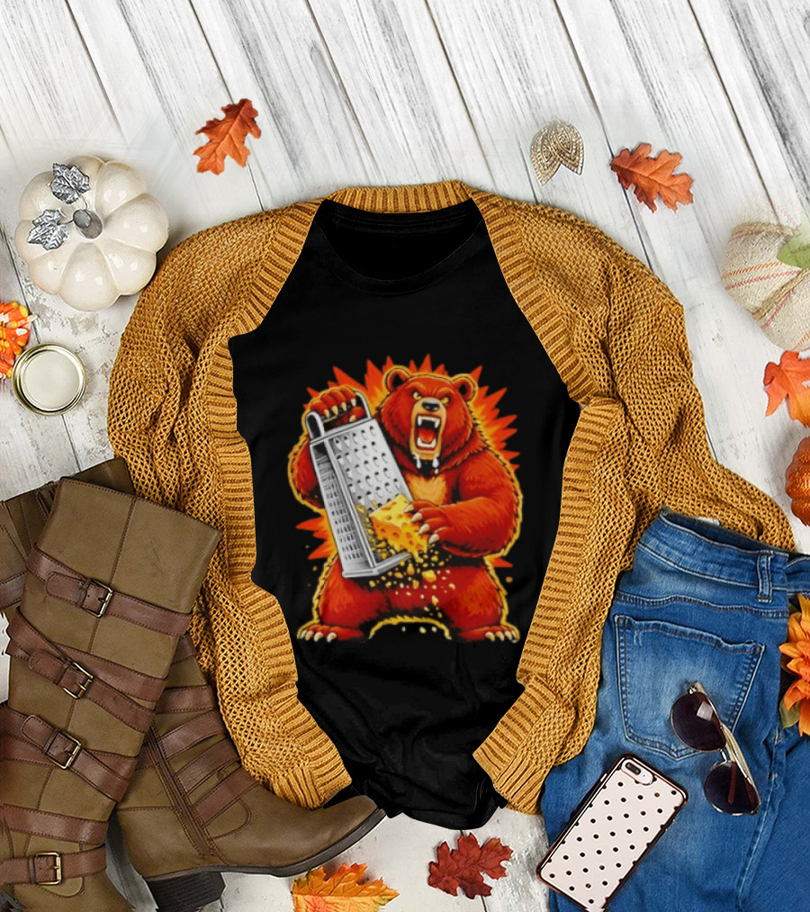 Angry Bear Grating Cheese Grater Hater Fierce Cheese Grating Bear T-Shirt