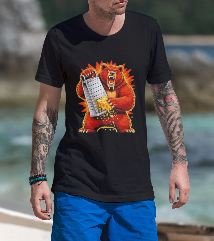 Angry Bear Grating Cheese Grater Hater Fierce Cheese Grating Bear T-Shirt