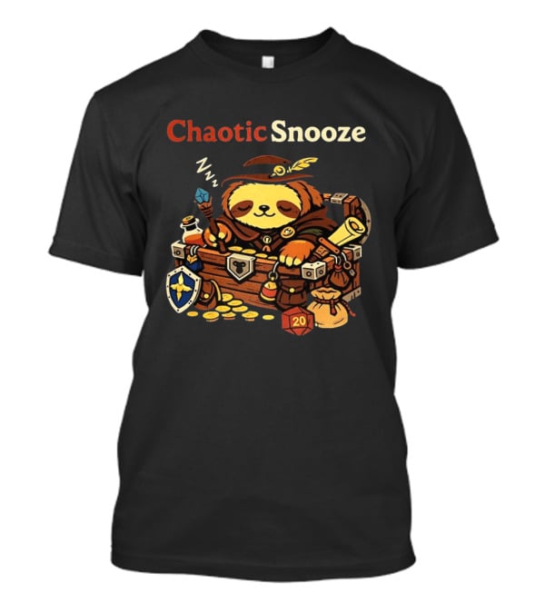 Chaotic Snooze Sloth With Dungeons And Dragons Dice And Treasure T-Shirt