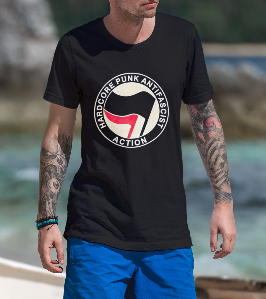 Hardcore Punk Antifascist Action Red Flag T-Shirt