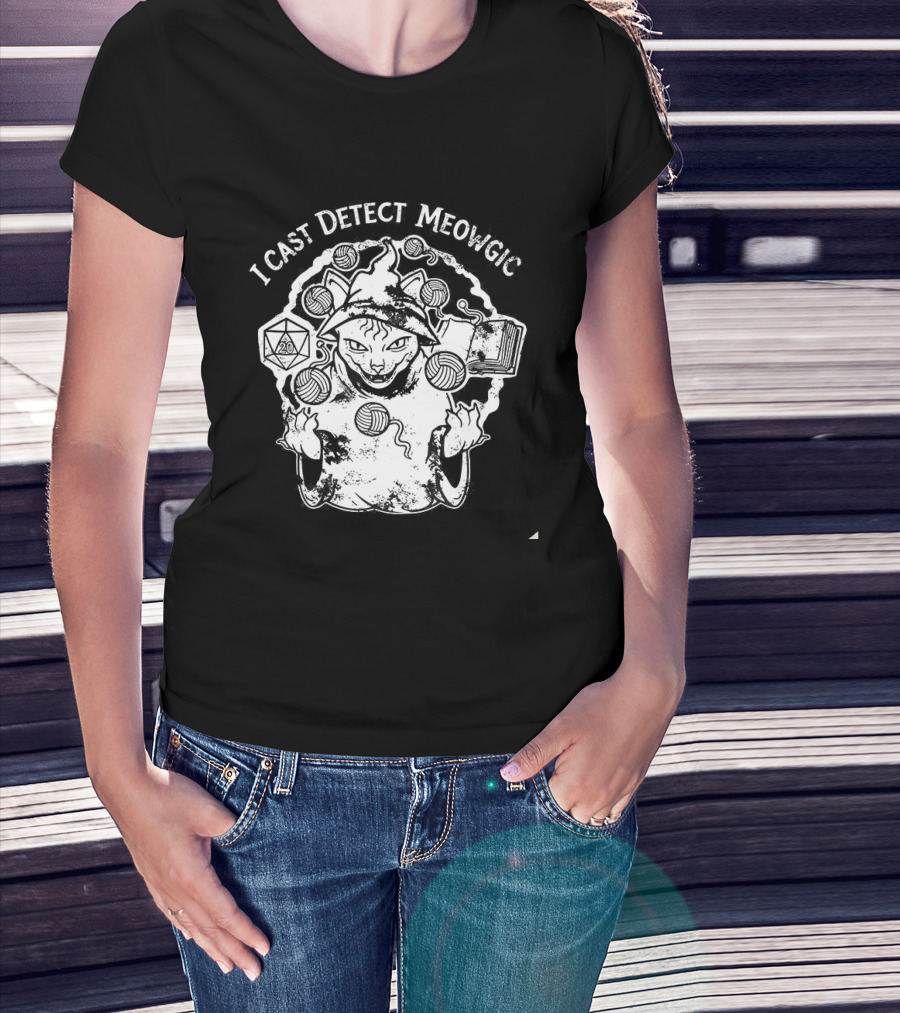 I Cast Detect Meowgic Dungeons And Dragons Dice Cat Fantasy Adventure T-Shirt