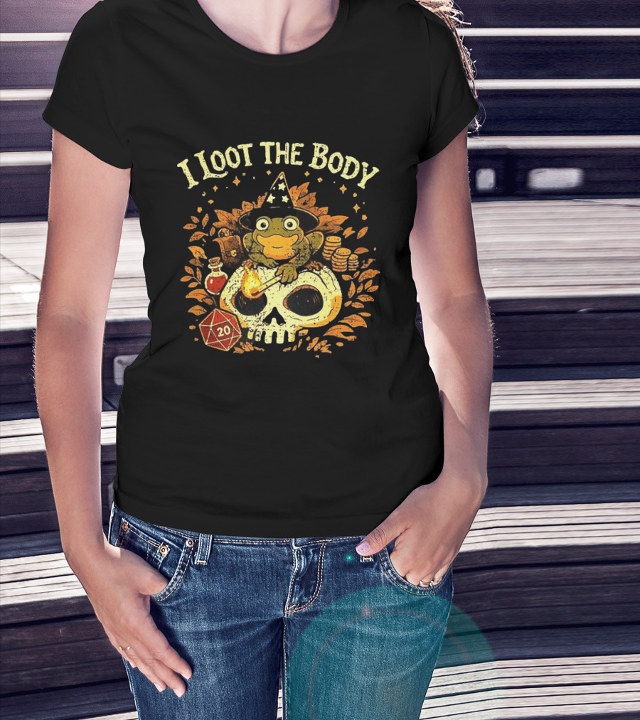 I Loot The Body Frog Wizard Dice Fantasy Adventure T-Shirt