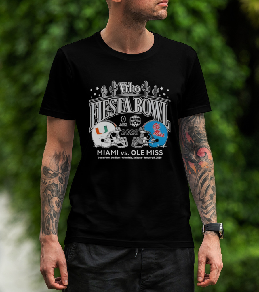 Miami Hurricanes Vs Ole Miss 2026 Vrbo Fiesta Bowl Matchup Rebels Cactus CFP Semifinal Arizona January 1 2026 T-Shirt