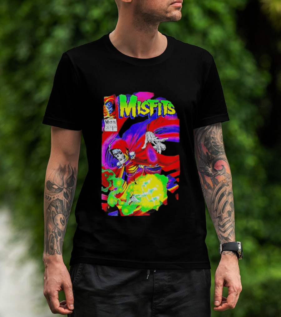 Misfits Hell Fiend Spawn 31 Fiend Skull Cloak Neon T-Shirt
