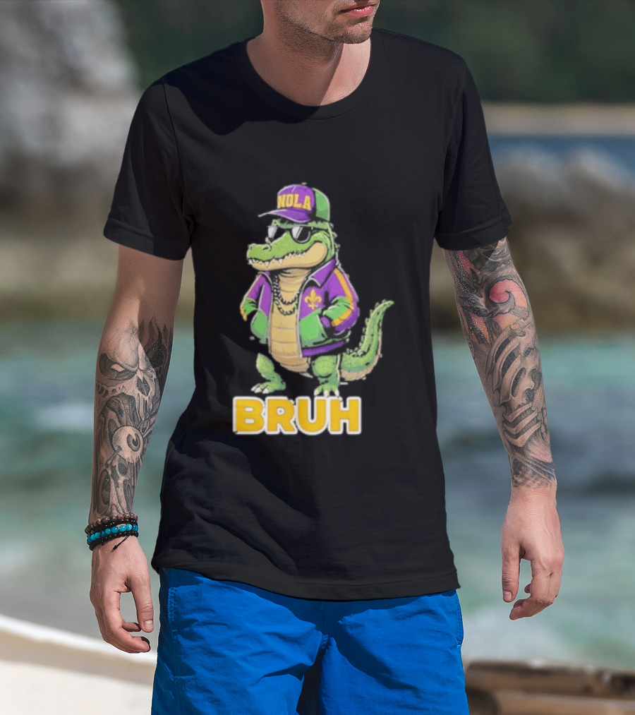 New Orleans Alligator Nola Bruh Mardi Gras Party Vibe T-Shirt