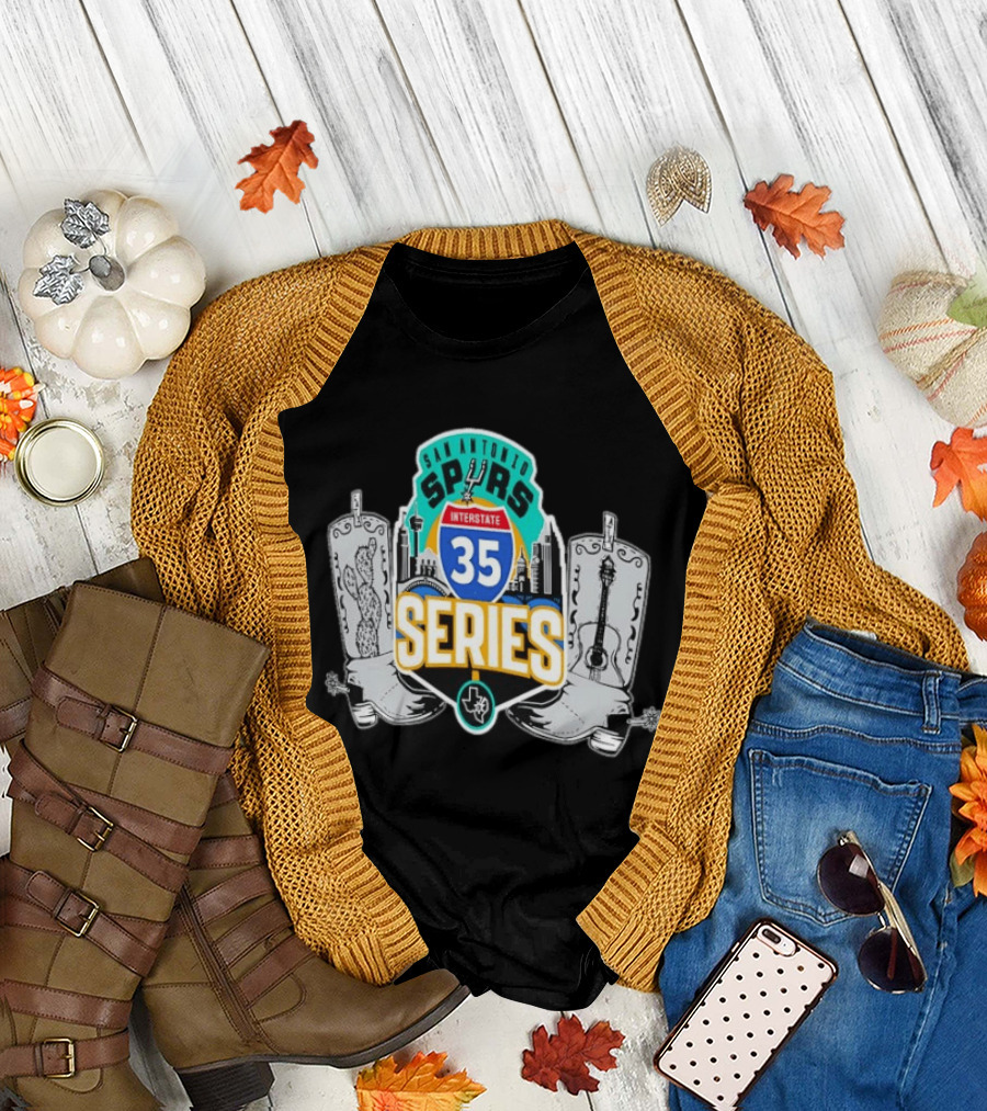San Antonio Spurs Interstate 35 Series Cactus Guitar Boots Skyline T-Shirt