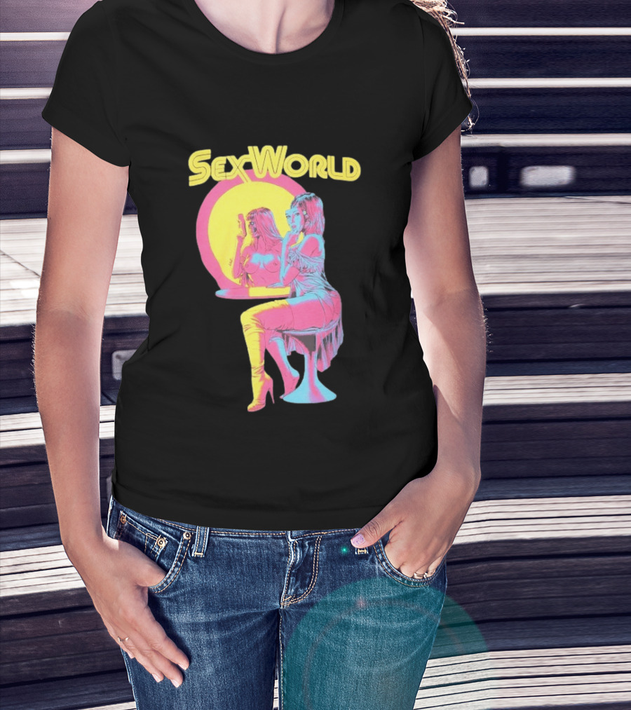 SexWorld Retro Neon Art Style With Futuristic Sexbot T-Shirt