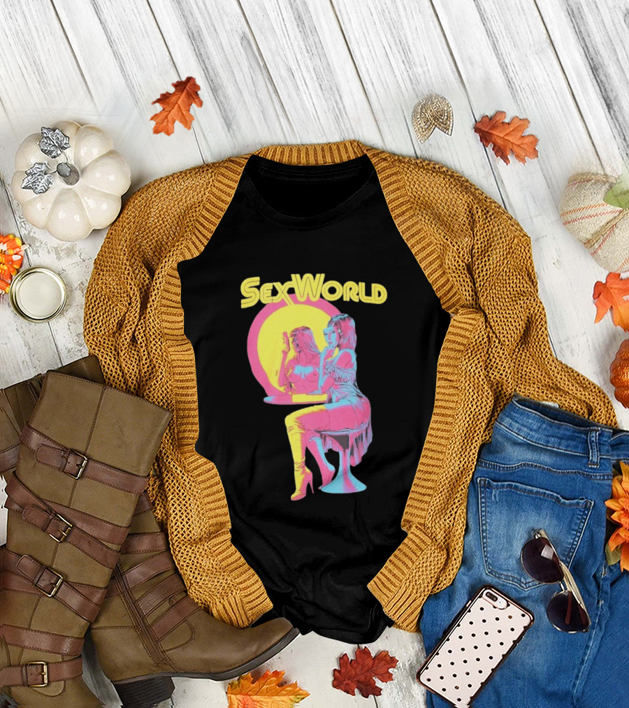 SexWorld Retro Neon Art Style with Futuristic Sexbot T-Shirt