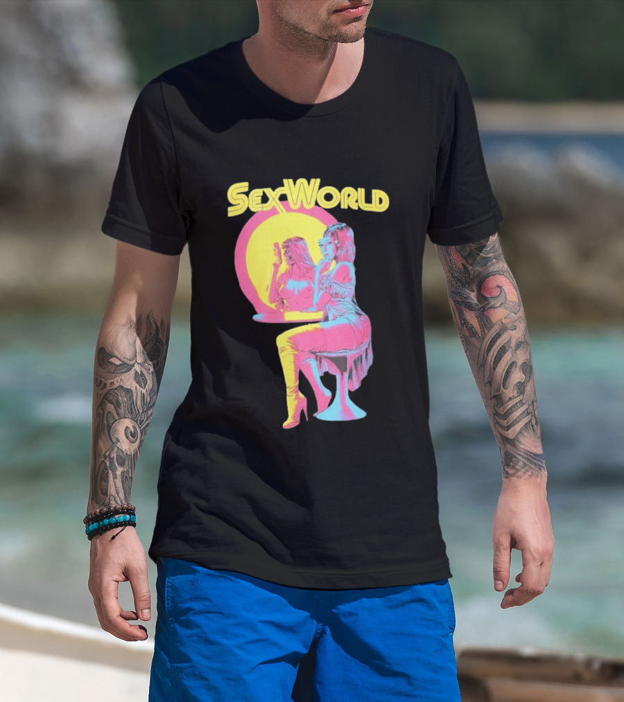 SexWorld Retro Neon Art Style With Futuristic Sexbot T-Shirt