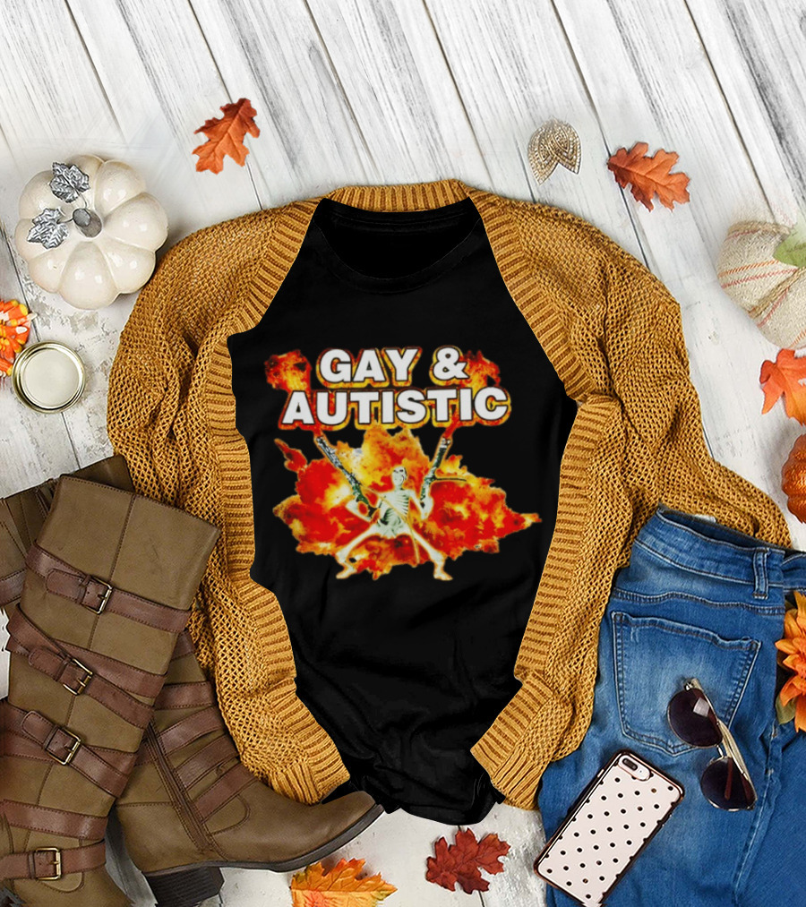 Gay & Autistic Skeleton Fire Explosions T-Shirt