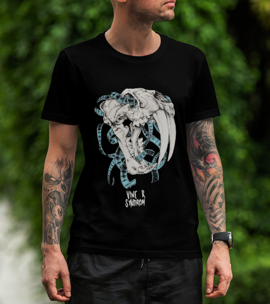 Vinegar Syndrome Saber Toothed Tiger Skull Vintage Film Reel T-Shirt