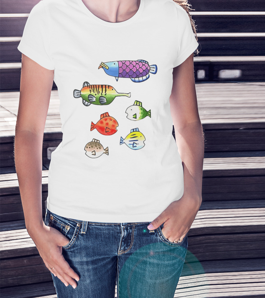 Fishing Wii Party Play Fish Species Video Game Colorful Fish T-Shirt