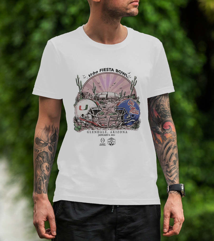 Miami Hurricanes Vs Ole Miss Rebels Vrbo Fiesta Bowl Glendale Arizona 2026 T-Shirt